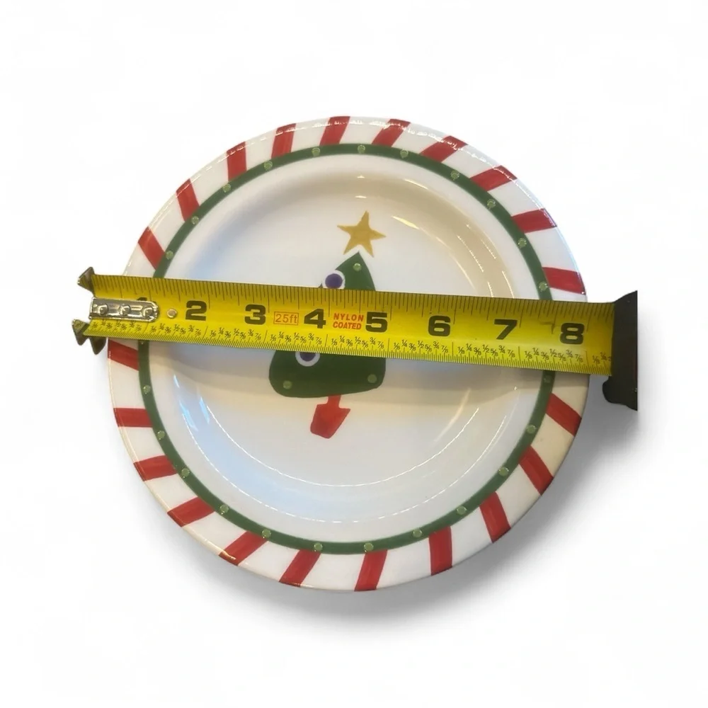 Set Of 4 Pier 1 Hand Painted Ironstone Christmas Tree Salad Dessert Plates 8